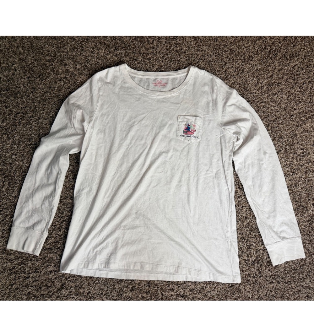 Vineyard Vines Mens White Happy New Year‎ 2017 Long Sleeve Pocket T-Shirt Large
